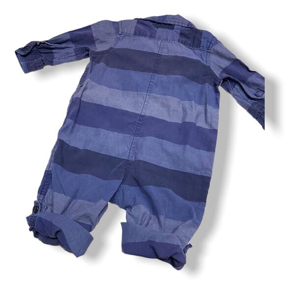 Gap‎ Boys Romper Size 6-12 Months Navy Blue Striped Longall Coverall - Picture 5 of 7